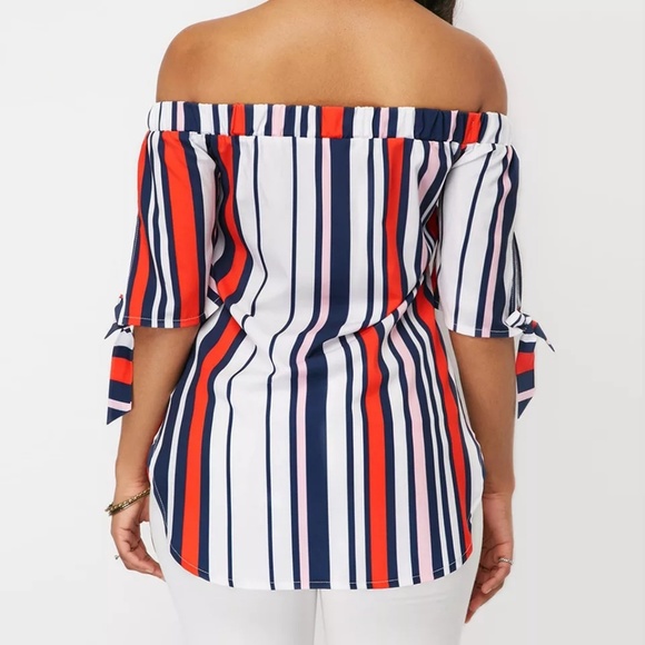 striped off shoulder top - Picture 2 of 5